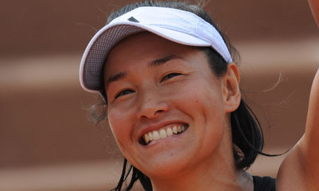 Kimiko Date Krumm reacts after defeating former world No1 Dinara Safina in 