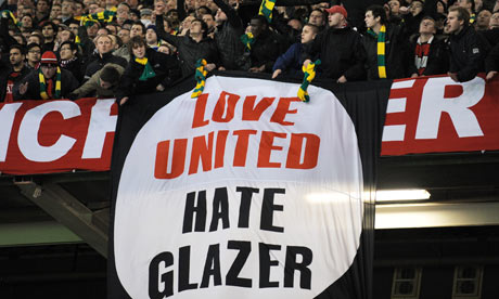 Anti-Glazer banner at Old Trafford