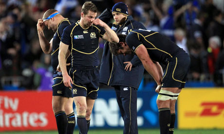 Dejected Scotland players