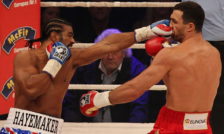 David Haye, left, lost his world heavyweight title to Wladimir Klitschko