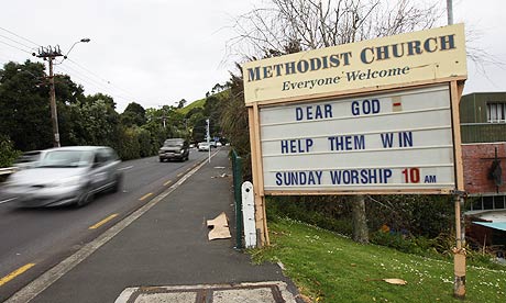 A Methodist church in New Zealand asks for divine intervention in Sunday's World Cup semi-final