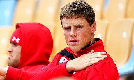 Rhys Priestland sits out during a Wales training session at Mount Smart Stadium, Auckland