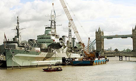 HMS Belfast has a new mast fitted as part of its renovation last year. 