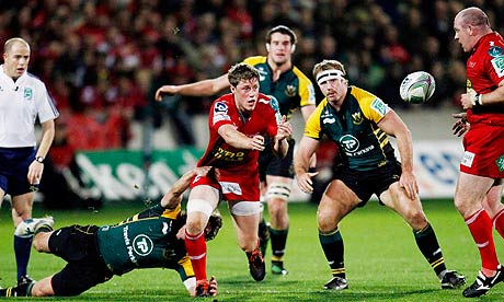 Scarlets' Rhys Priestland passes the ball