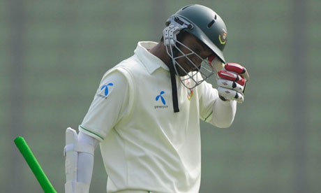 The Bangladesh batsman Shakib Al Hasan leaves the field in Mirpur after being dismissed for 144