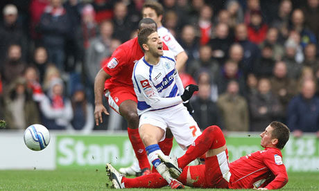 Adel Taarabt is fouled and Radoslaw Majewski was sent off: QPR v Nottingham Forest