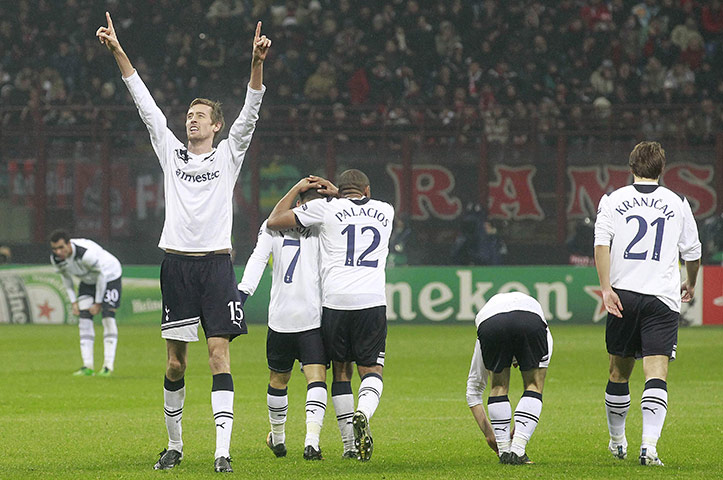 Milan v Spurs: Tottenham Hotspur's Peter Crouch celebrates after scoring against Milan