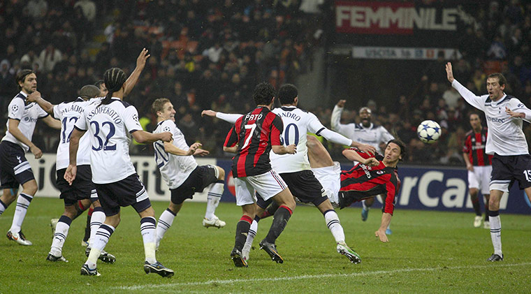 Milan v Spurs: Zlatan Ibrahimovic scores but the the goal is disallowed for a push