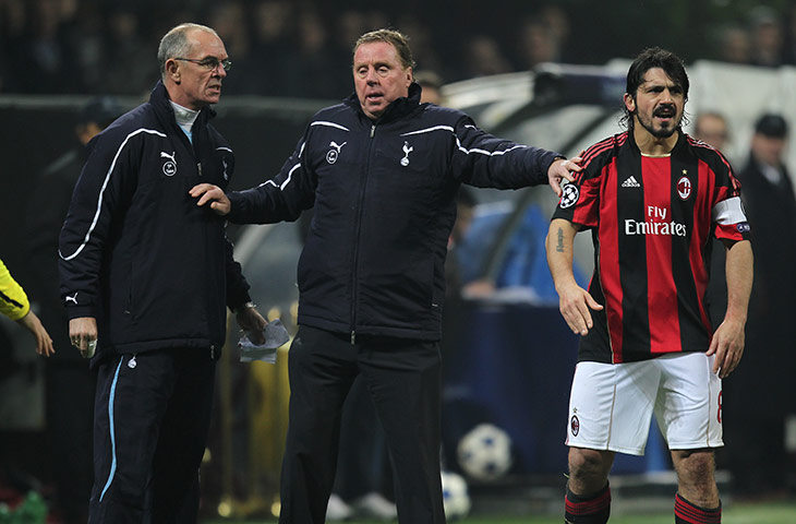 Milan v Spurs: Harry Redknapp gets between Joe Jordan and Gattuso