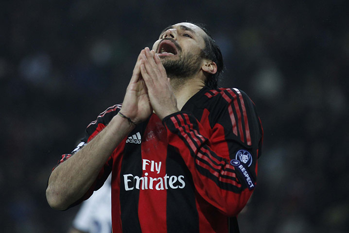 Milan v Spurs: Mario Yepes reacts after he missed a chance to score