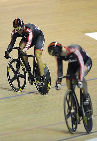Cycling: Sir Chris Hoy and Jason Kenny watch each other in the mens sprint semi-fina