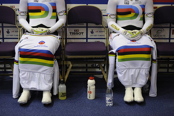 Cycling: Anna Meares & Kaarle McCullouch wait before the womens team sprint final