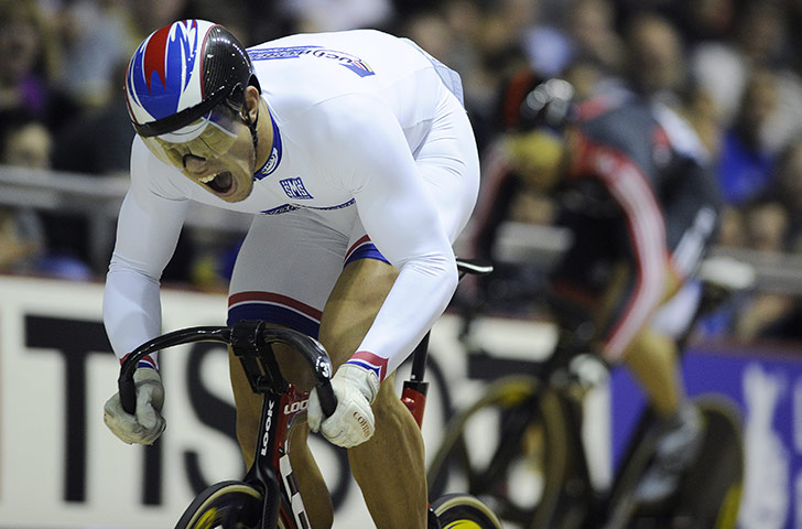 Cycling: Kevin Sireau accelerates away from Jason Kenny to win the mens sprint final