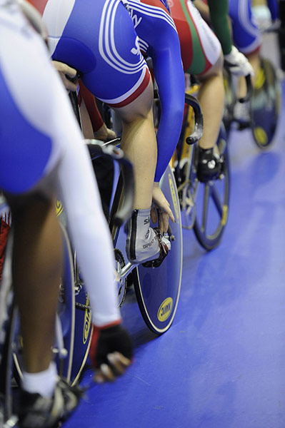 Cycling: Strapping up the shoes as the women wait to compete in sprint qualifiers