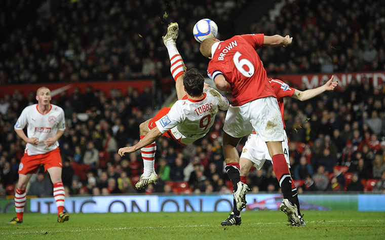 Man Utd v Crawley: Matt Tubbs has an overhead kick