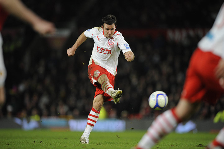 Man Utd v Crawley: Matt Tubbs fires in a free-kick