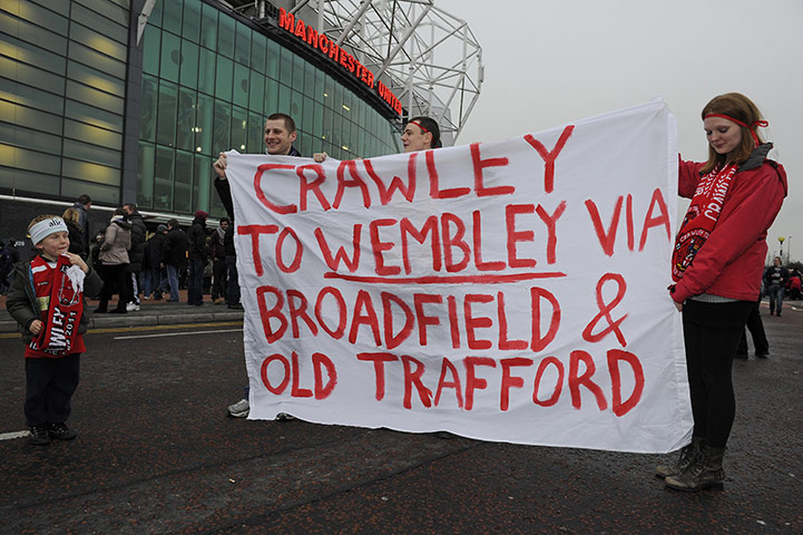 Man Utd v Crawley: Crawley Town fans outside of Old Trafford