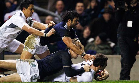 Ben Foden touches down for England's try