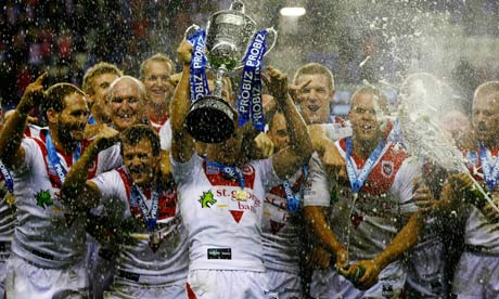 St George Illawarra Dragons celebrate winning the World Club Challenge trophy