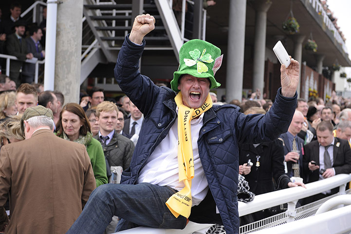 Cheltenham Day 1: A happy Irish punter celebrates after the Champion Hurdle