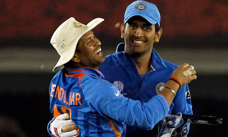 dhoni with sachin