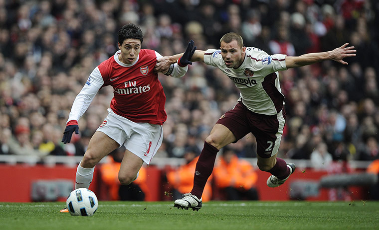 Arsenal v Sunderlan: Samir Nasri goes past David Bardsley