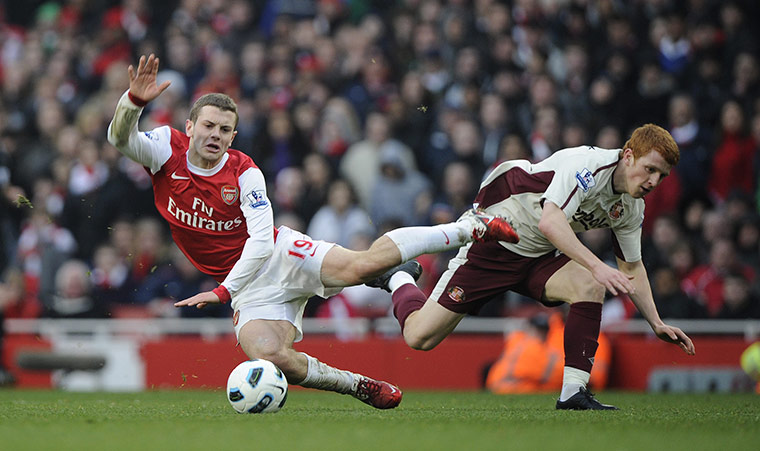 Arsenal v Sunderlan: Jack Wilshere is hacked down by Jack Colback