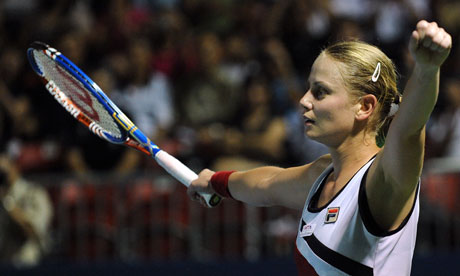 Jelena Dokic celebrates beating Lucie Safarova in the final of the Malaysian