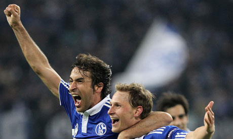 Raul and Benedikt Höwedes celebrate beating Inter