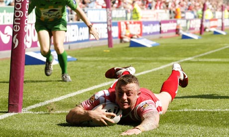 Josh Charnley scores the first try for Wigan Josh Charnley scores the first try for Wigan