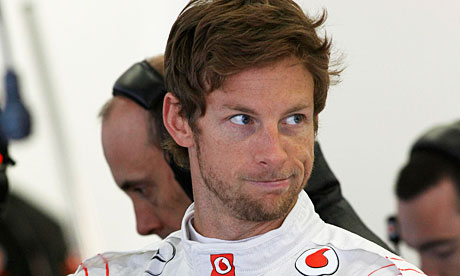 The McLaren driver Jenson Button in the pits during practice for the Turkish