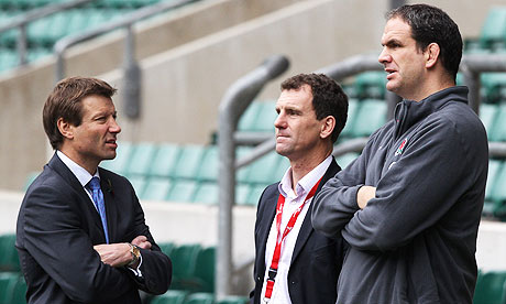 The RFU's John Steele, pictured between Rob Andrew, left, and Martin Johnson
