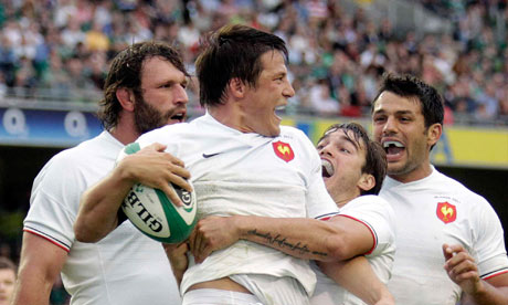 France's Trinh-Duc celebrates after scoring against Ireland