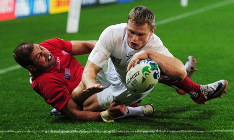 Chris Ashton scores his second and England's sixth try in their 41-10 win over Georgia in Dunedin.
