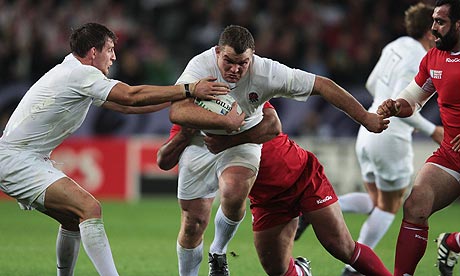 Matt Stevens is tackled by David Khinchagishvili