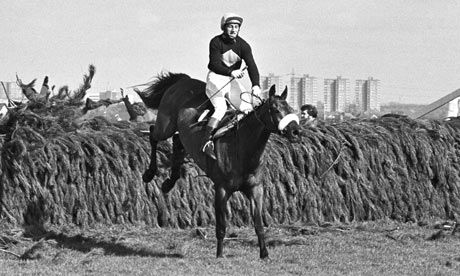 Red Rum jumps the last fence in the 1977 Grand National
