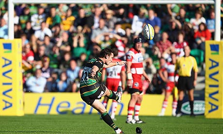 Ryan Lamb kicks the match-winning penalty for Northampton