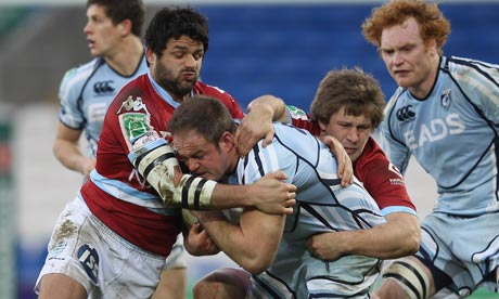 Cardiff Blues' Xavier Rush is tackled