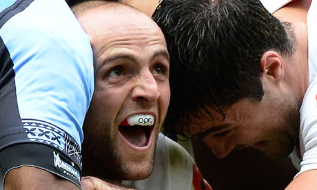 Charlie Sharples dives over for the first England try against Fiji