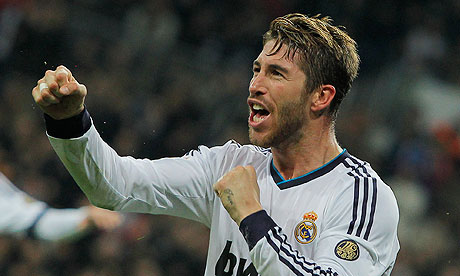 Sergio Ramos celebrates his goal against Athletic