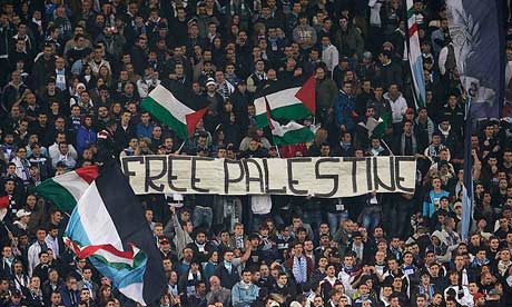 Lazio fans display a 'Free Palestine' banner during their Europa League tie with Tottenham in Rome