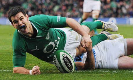 Ireland's Jonathan Sexton celebrates scoring his side's second try against Argentina