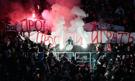 Spartak Moscow fans protest against their team's poor form