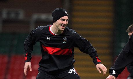 Wales wing George North trains for the match against Scotland