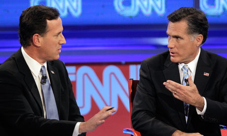 Rick Santorum and Mitt Romney at the CNN debate