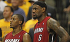 Mario Chalmers and LeBron James of Miami Heat