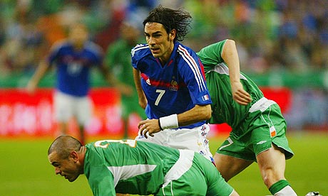 Robert Pires of France and Stephen Carr and Steve Finnan of Republic of Ireland