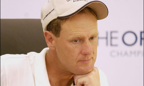 Mark Roe gives a press conference after being disqualified in 2003