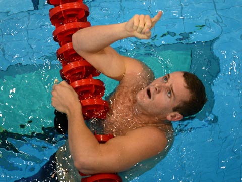 Tyler Clary celebrates winning gold in the men's 200m backstroke