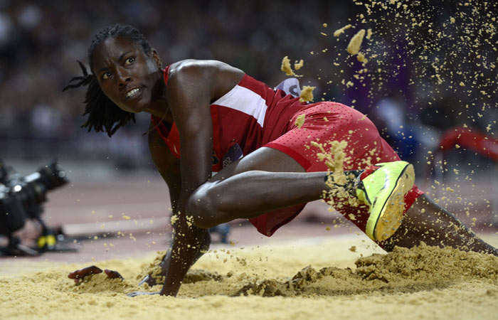 Brittney Reese on her way to gold in the women's long jump final